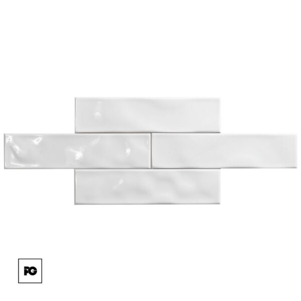 White rectangular tiles in a staggered brick pattern on a white background, with a small pg logo bottom-left.